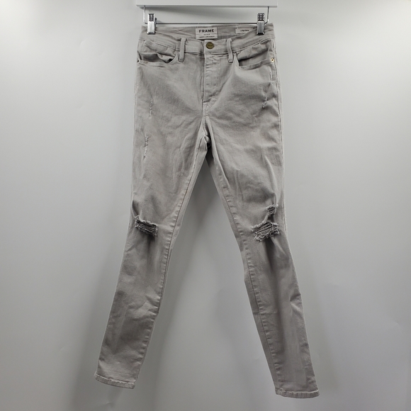 Frame Denim Denim - Frame Denim Le High Skinny Jeans Putty Distressed High Waisted Gray